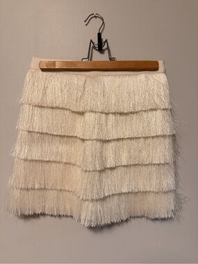 Fringe Tiered Mini Skirt - white